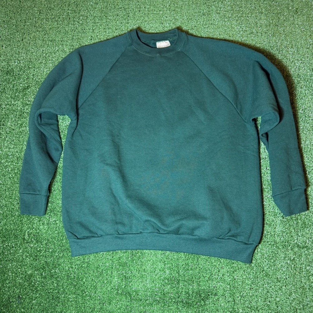Vintage Fruit of the Loom Sweatshirt XL Forest Green Raglan Crewneck Pullover